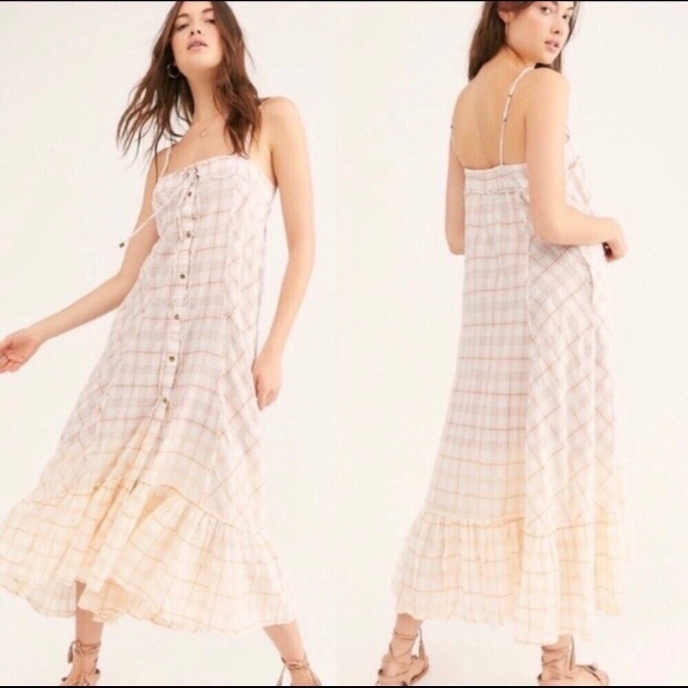 Free People Plaid City Maxi Dress Ivory